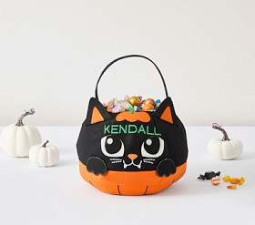 Glow-in-the-Dark Pumpkin Cat Felt Halloween Treat Bag | Pottery Barn Kids