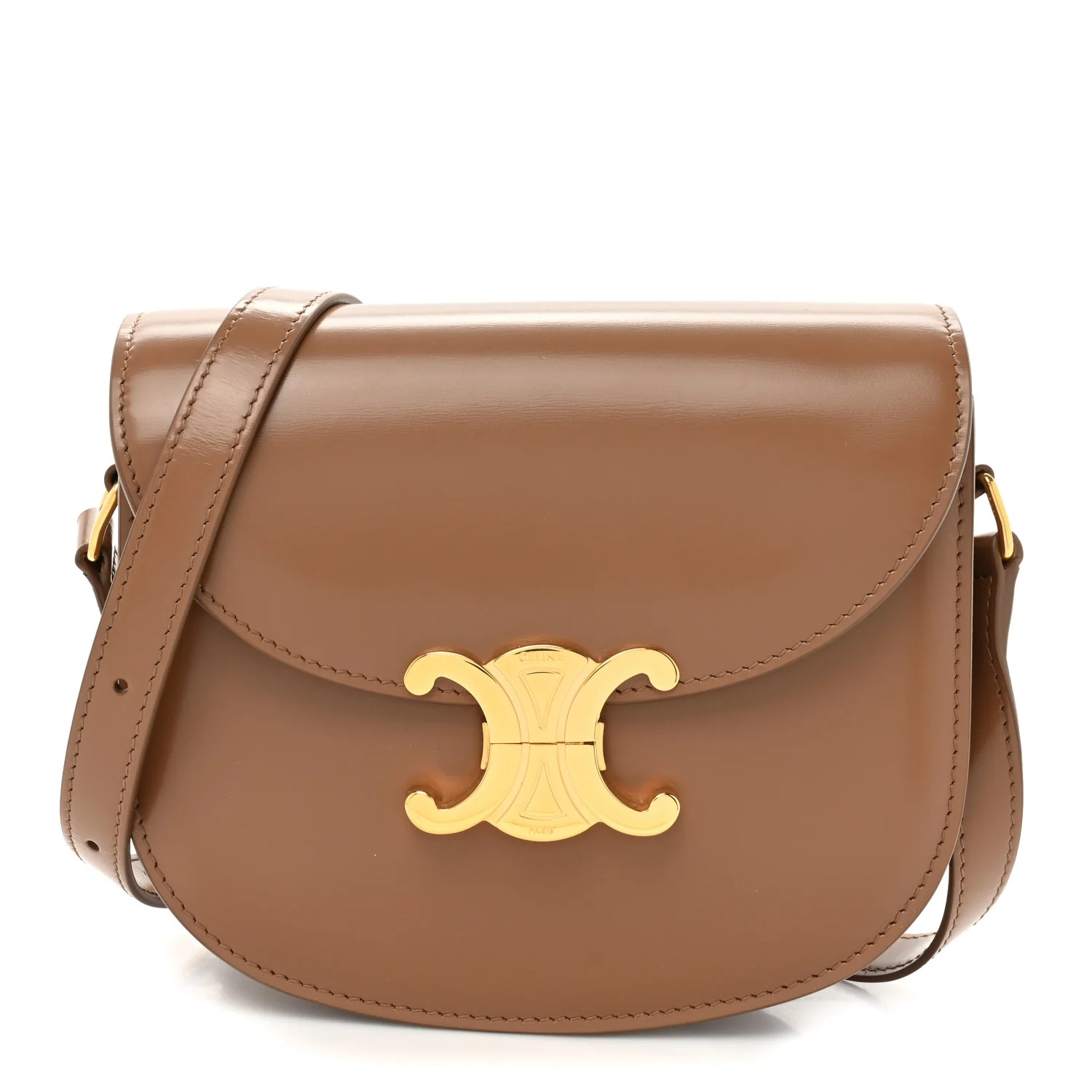 Shiny Calfskin Besace Clea Triomphe Bronze | FASHIONPHILE (US)