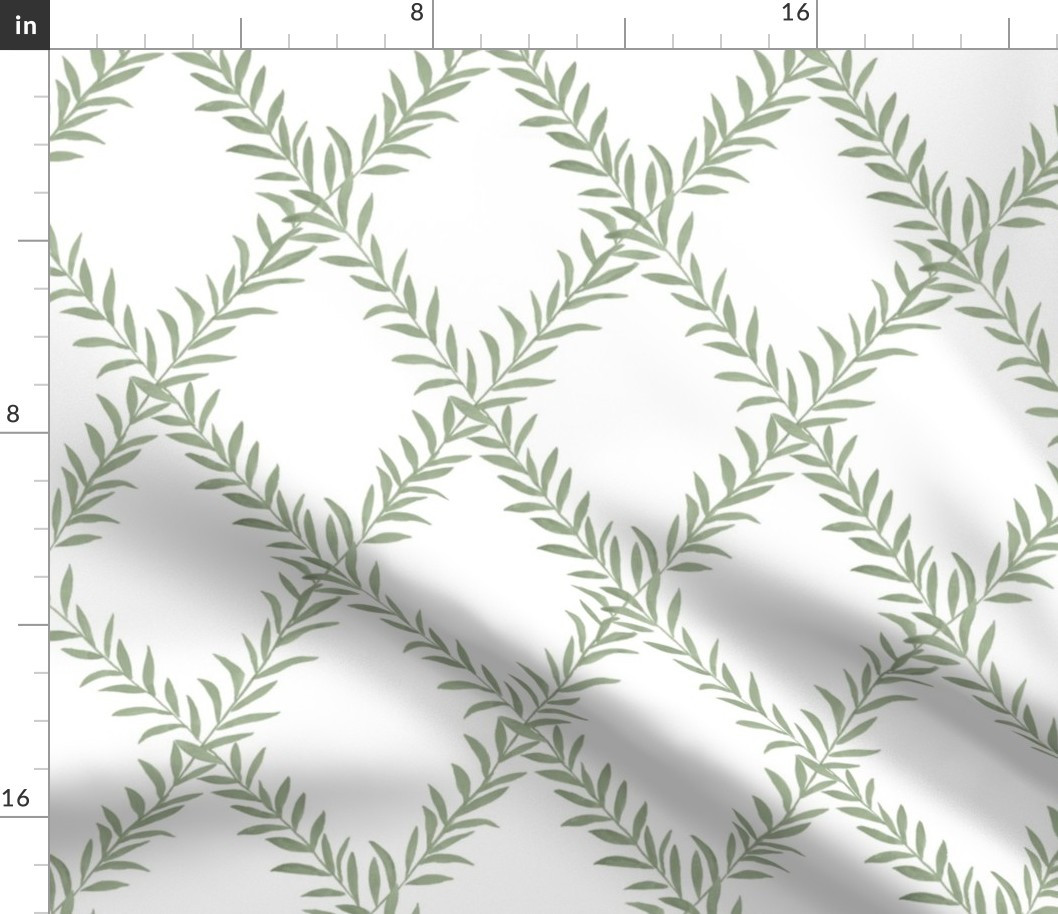 Custom KHB Erin Leafy Trellis Soft Green on White Fabric bydanika_herrick | Spoonflower