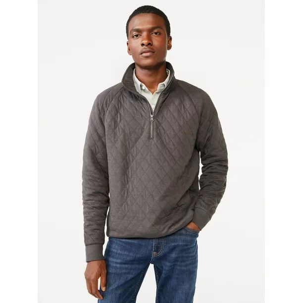 Free Assembly Men's Diamond Quilted Jersey Half Zip Pullover with Mock Neck - Walmart.com | Walmart (US)