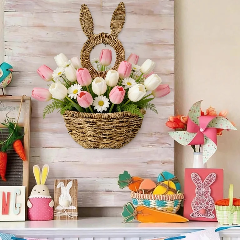 Easter Bunny Basket, 16.5 Inch Handwoven Hanging Basket for Wall,Front Door,Garden, Home, and Far... | Walmart (US)