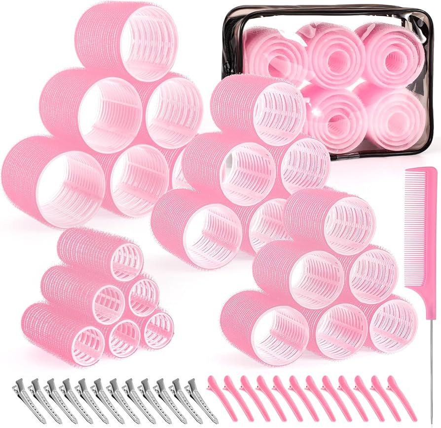 4 Sizes Self-Grip Hair Rollers Set for Long, Short Hair and Bangs - 50 Pcs with Clips (25mm, 36mm... | Amazon (US)