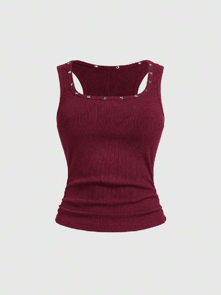 ROMWE Grunge Punk Women's Retro Baddie Unisex Streetwear Five-Pointed Star Rivet Tank Top | SHEIN