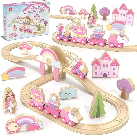 Lehoo Castle Wooden Train Set, Train Set for Toddlers 2-4, Wooden Train Track for Girls, Unicorn ... | Amazon (US)