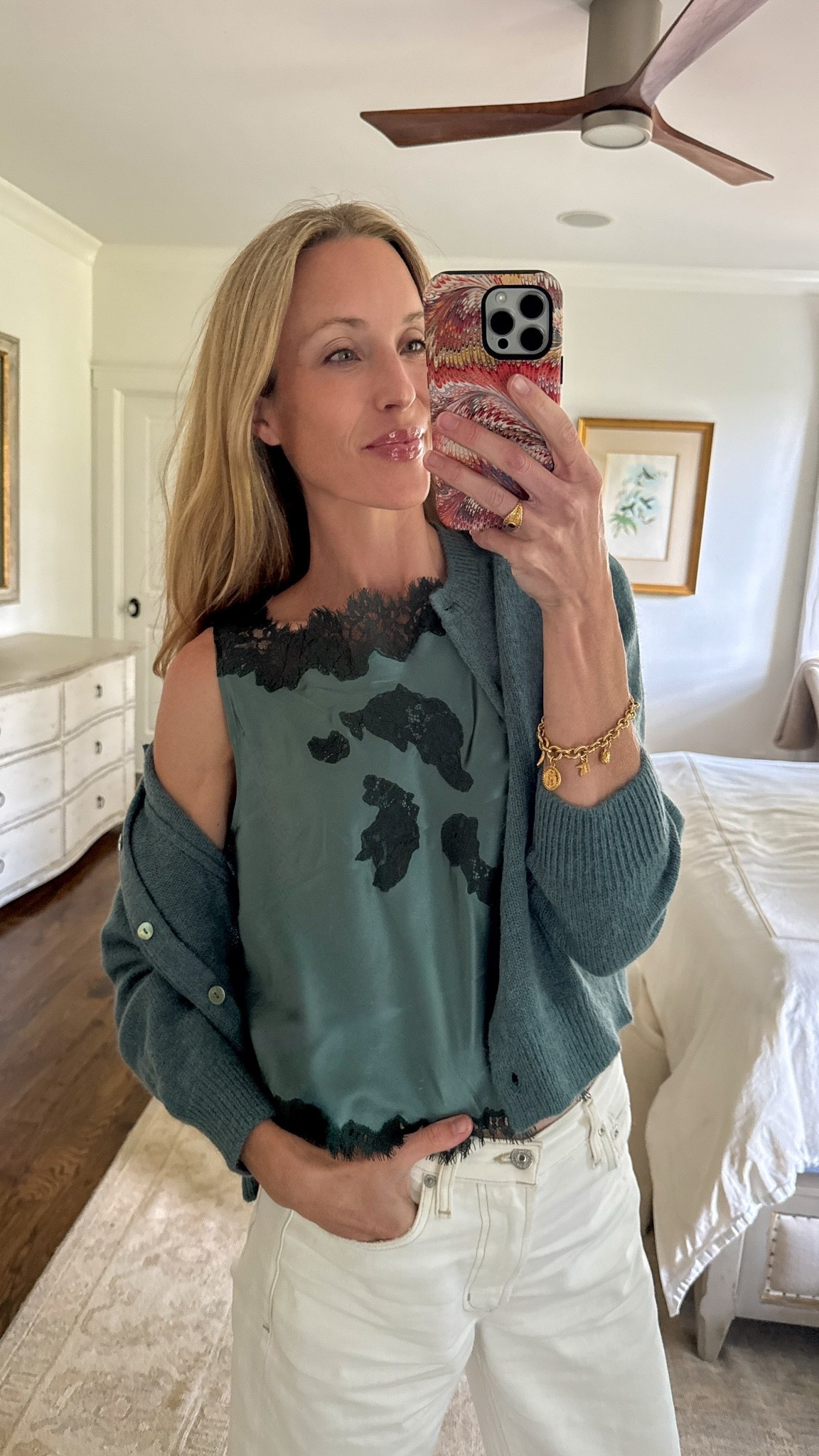 S top, S cardigan, 25 jeans—similar linked for all!