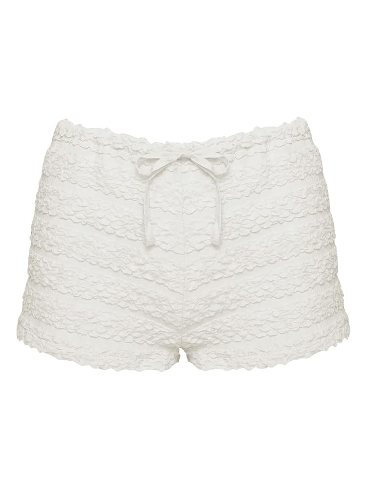 Women's Y2k Ruched Mini Shorts Textured Low Waist Ruffle Shorts Tie Front Lounge Pant | Amazon (US)