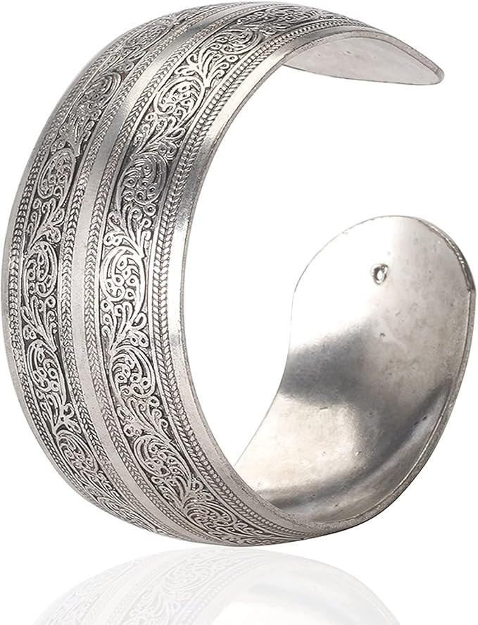 Amazon.com: BODYA Tibeten Silver Carved Spiral Flower Connecting Branches Pattern Wide Band Open ... | Amazon (US)