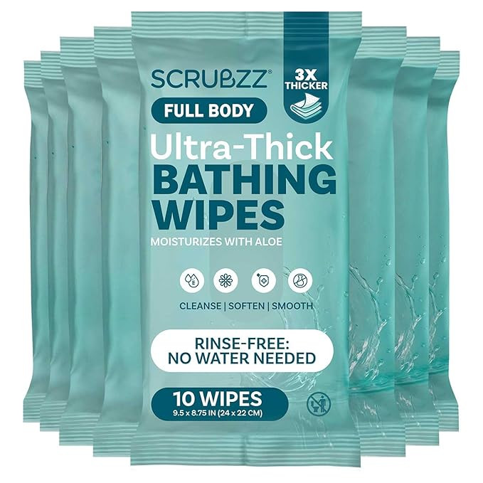 Extra Large Bath Wipes for Adults Bathing No Rinse - 80 Ultra Thick Disposable Body Wipes for Men... | Amazon (US)
