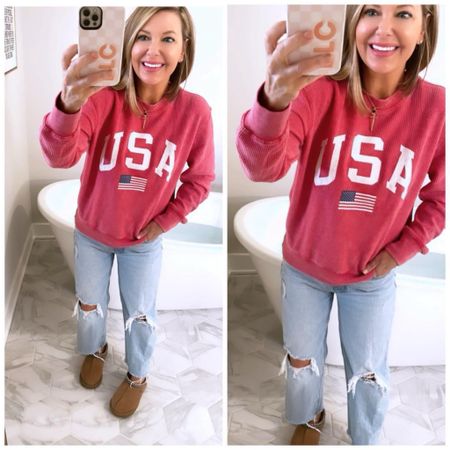 My sweatshirt hasn’t been on sale in awhile! Now it’s 30% OFF! ❤️❤️❤️

My USA sweatshirt, soo soft on the inside too! TTS or size up

Xo, Brooke

#LTKGiftGuide #LTKSeasonal #LTKStyleTip