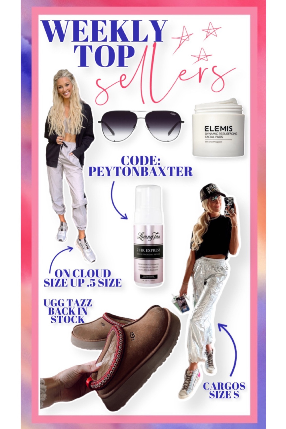 Top sellers yall are loving!

On Cloud Tennis Shoes (size up .5 size)

Target Cargos (size S)

Loving Tan code: PEYTONBAXTER

#LTKshoecrush #LTKstyletip #LTKfindsunder50