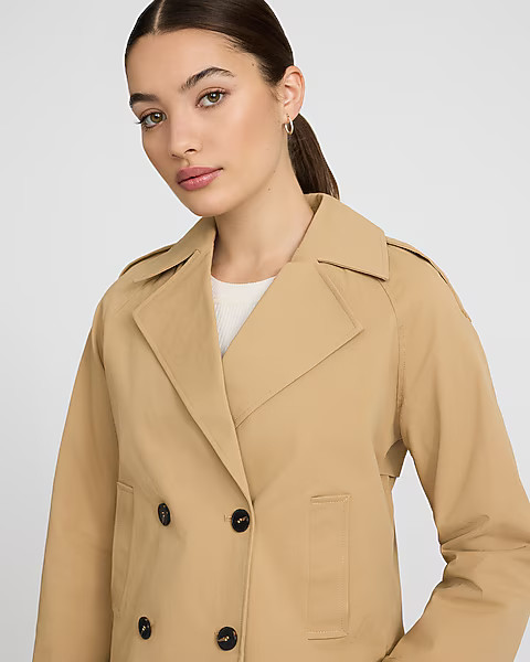 Double Breasted Cropped Trench Coat | Express