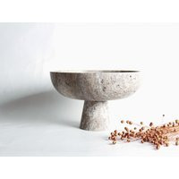 Handcrafted Travertine Pedestal Bowl Minimalist Stone Centerpiece | Etsy (US)