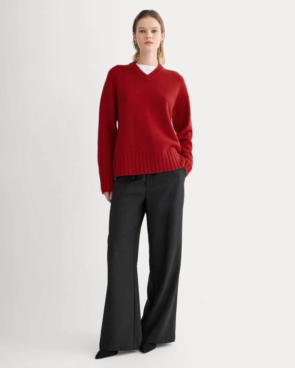 V-Neck Sweater in Extrafine Luxe Merino | Berry Red | Everlane