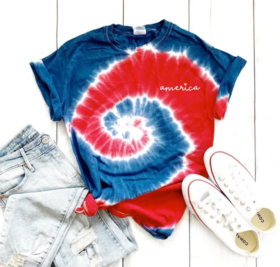 Red White and Blue Tie Dye Shirt | America Shirt for Women | 4th of July Tshirt | Etsy (US)