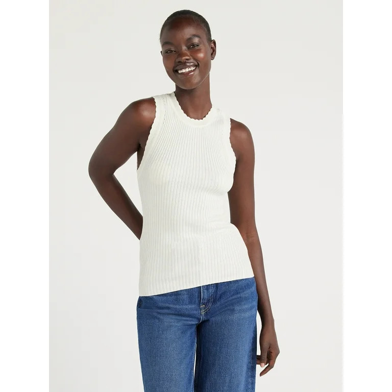Free Assembly Women’s Scallop Trim Sleeveless Sweater, Lightweight, Sizes XS-XXL | Walmart (US)
