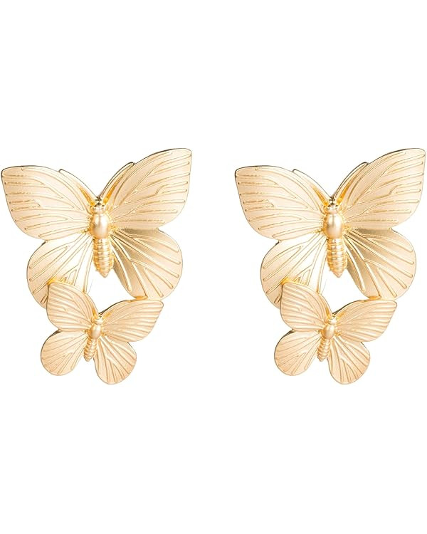 Xioose 925 Women's Gold Pendant Earrings Fashion Retro Pearl Butterfly Earrings Small and Cute Wo... | Amazon (US)
