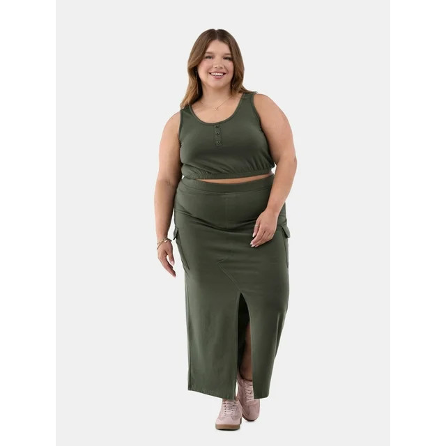 No Boundaries Henley Tank and Maxi Skirt Set, Women’s and Women's Plus | Walmart (US)
