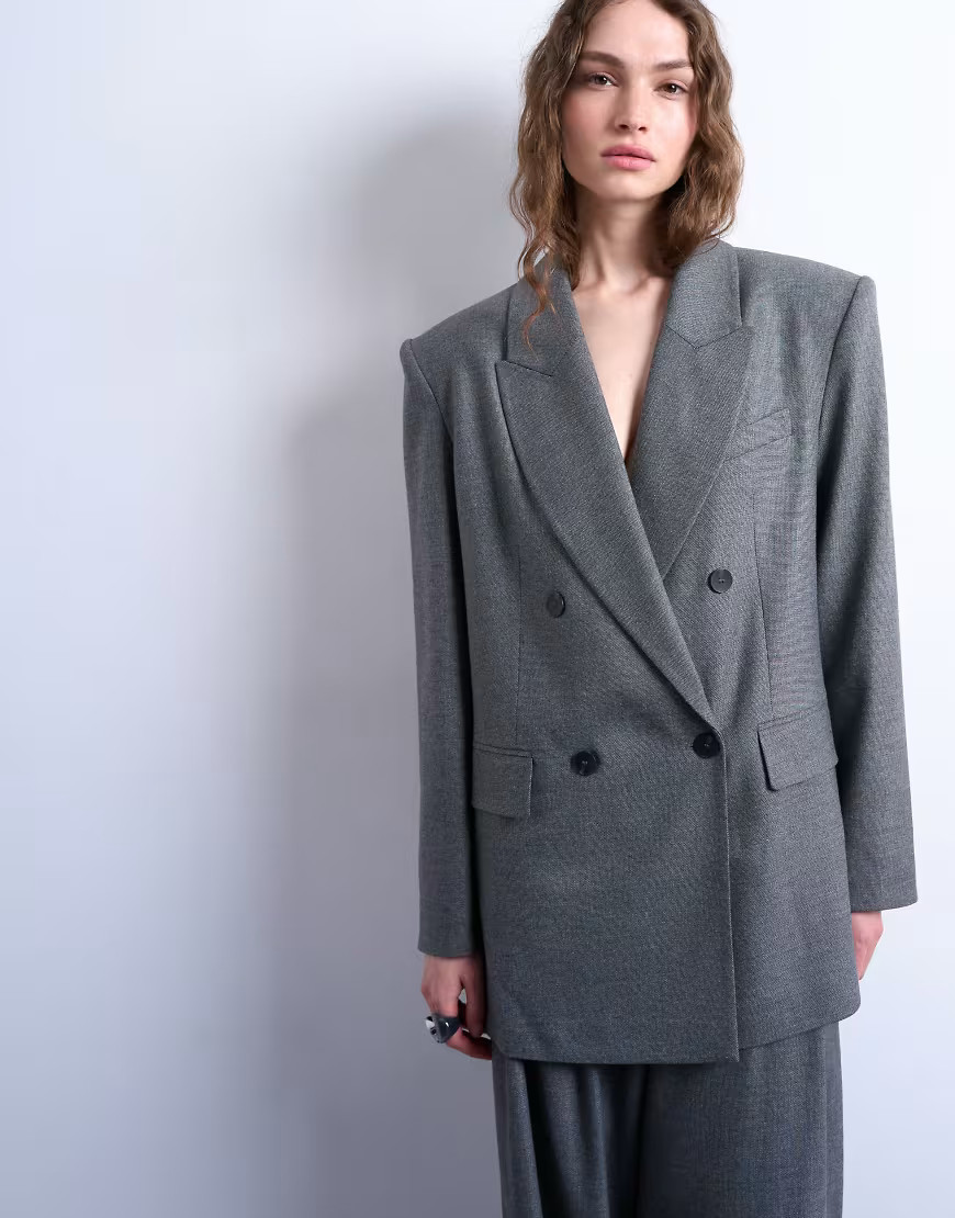 Topshop 80s double breasted oversized blazer in gray | ASOS (Global)