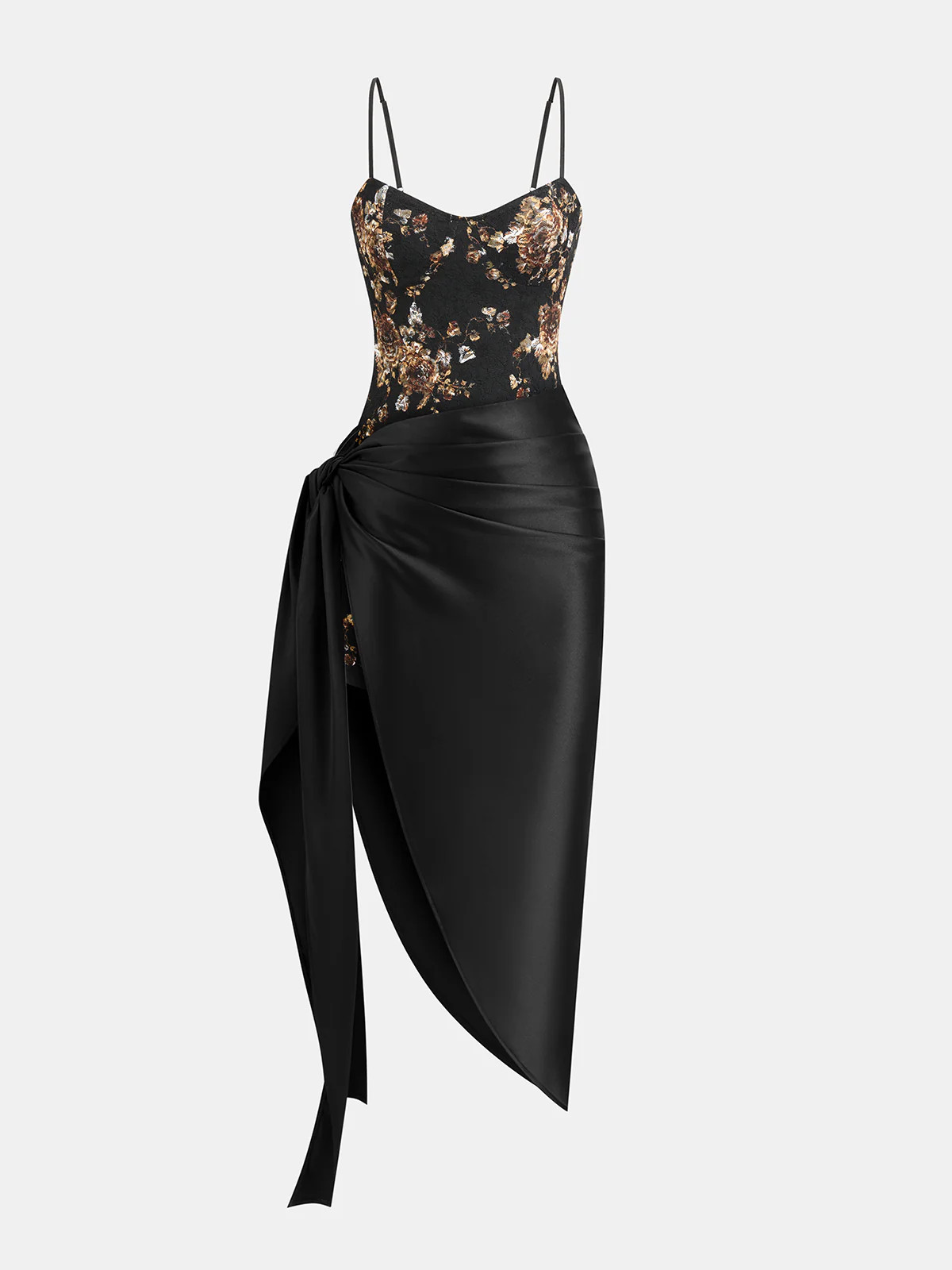 Floral Lace Cami Dress & Wrap Satin Skirt Set | Commense