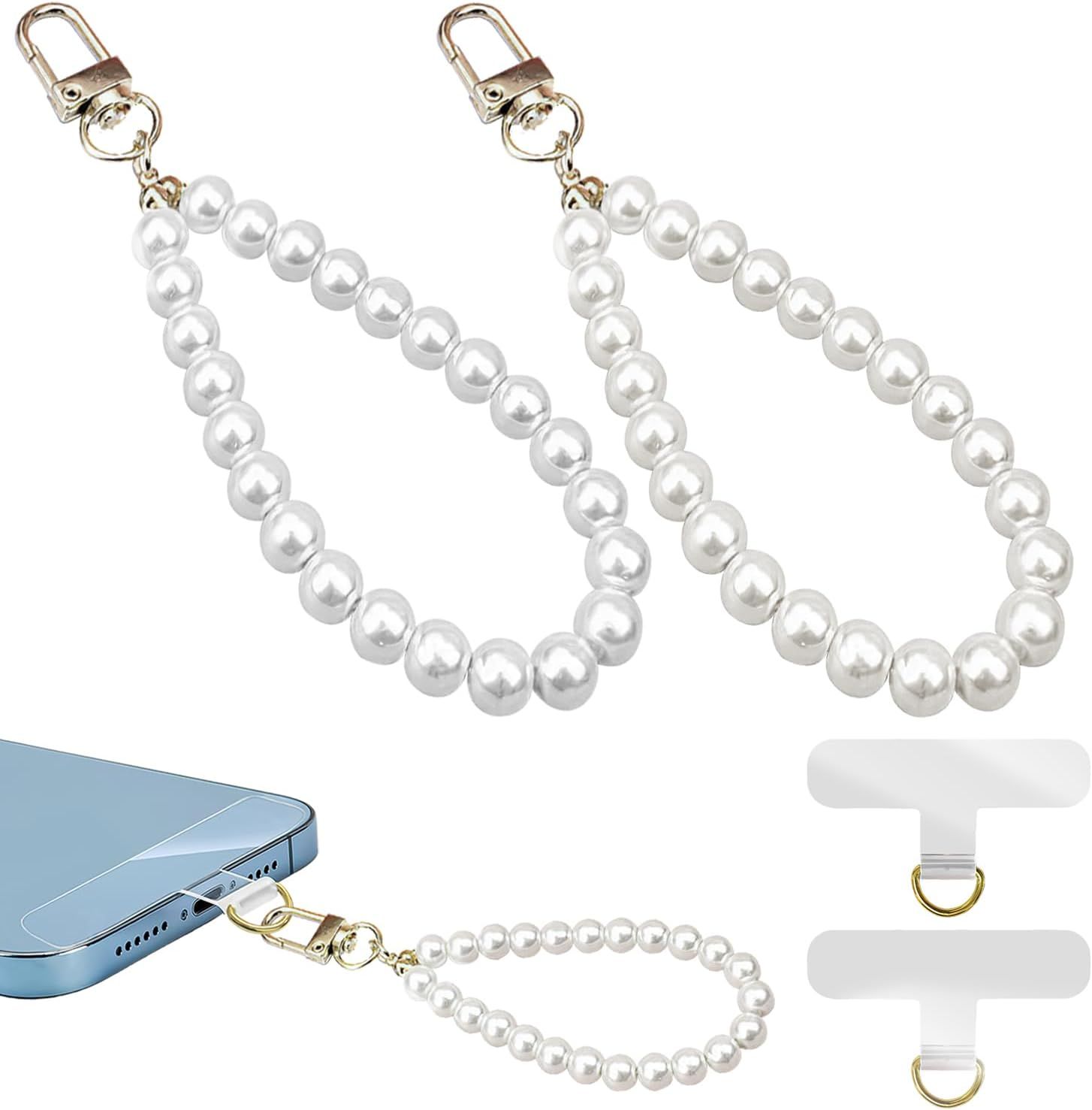 VEKXAR 2 Pcs Pearl Phone Strap+2 Pcs Gold Phone Tether Tab Phone Chain Beads Phone Case Chain Str... | Amazon (UK)