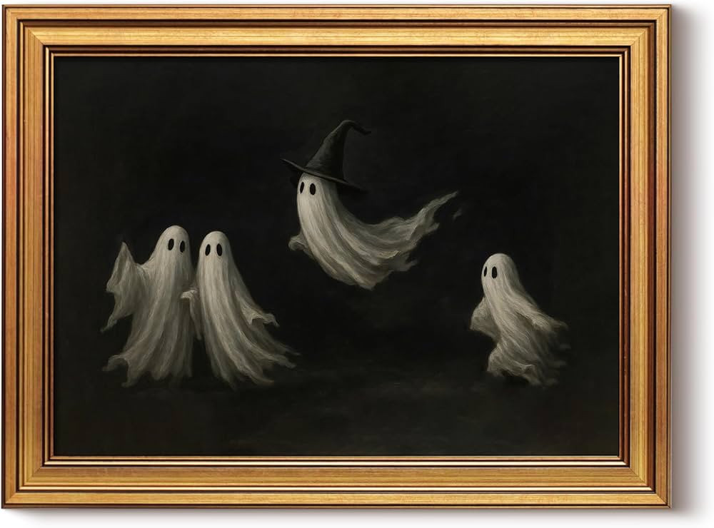 WHASAYART Gold Framed Wall Art for Living Room, Halloween Ghost Painting Prints Witchy Hat, Vinta... | Amazon (US)