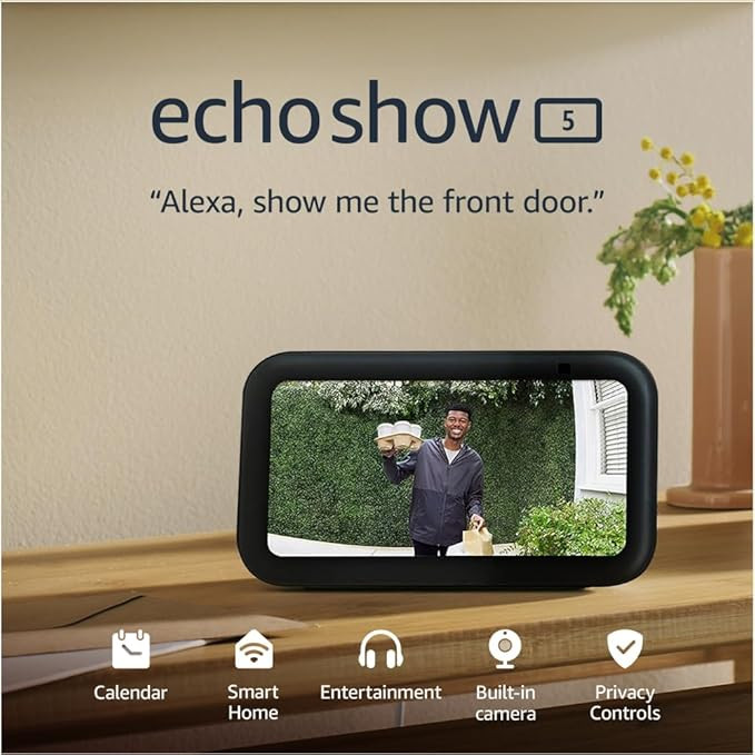 Echo Show 5 (Newest gen) | Smart display and alarm clock with clearer sound | Charcoal | Amazon (UK)