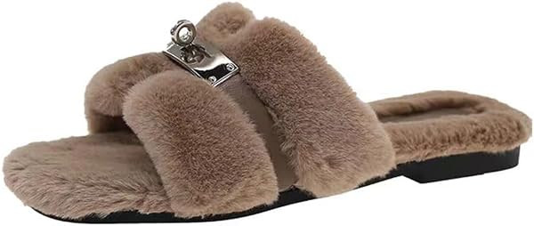 Axellion Womens Fuzzy Slides Open Toe Fluffy House Slippers | Amazon (US)