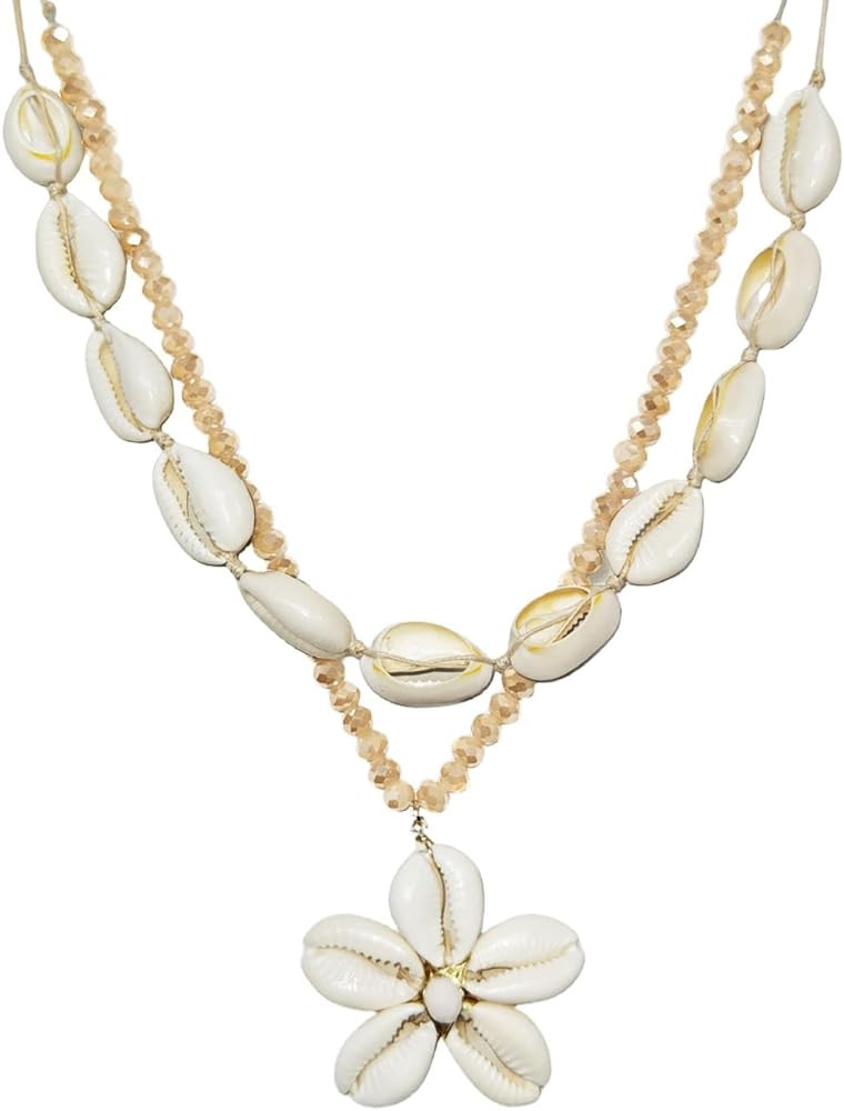 MIFYNN Boho Crystal Shell Necklace Layered SeaShell Flower Pendant Necklace Hawaiian Style Braide... | Amazon (US)