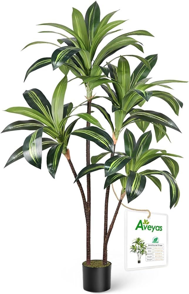 Aveyas 4ft Artificial Dracaena Tree for Home Decor, 4 Feet Real Touch Large Faux Plant Fake Silk ... | Amazon (US)
