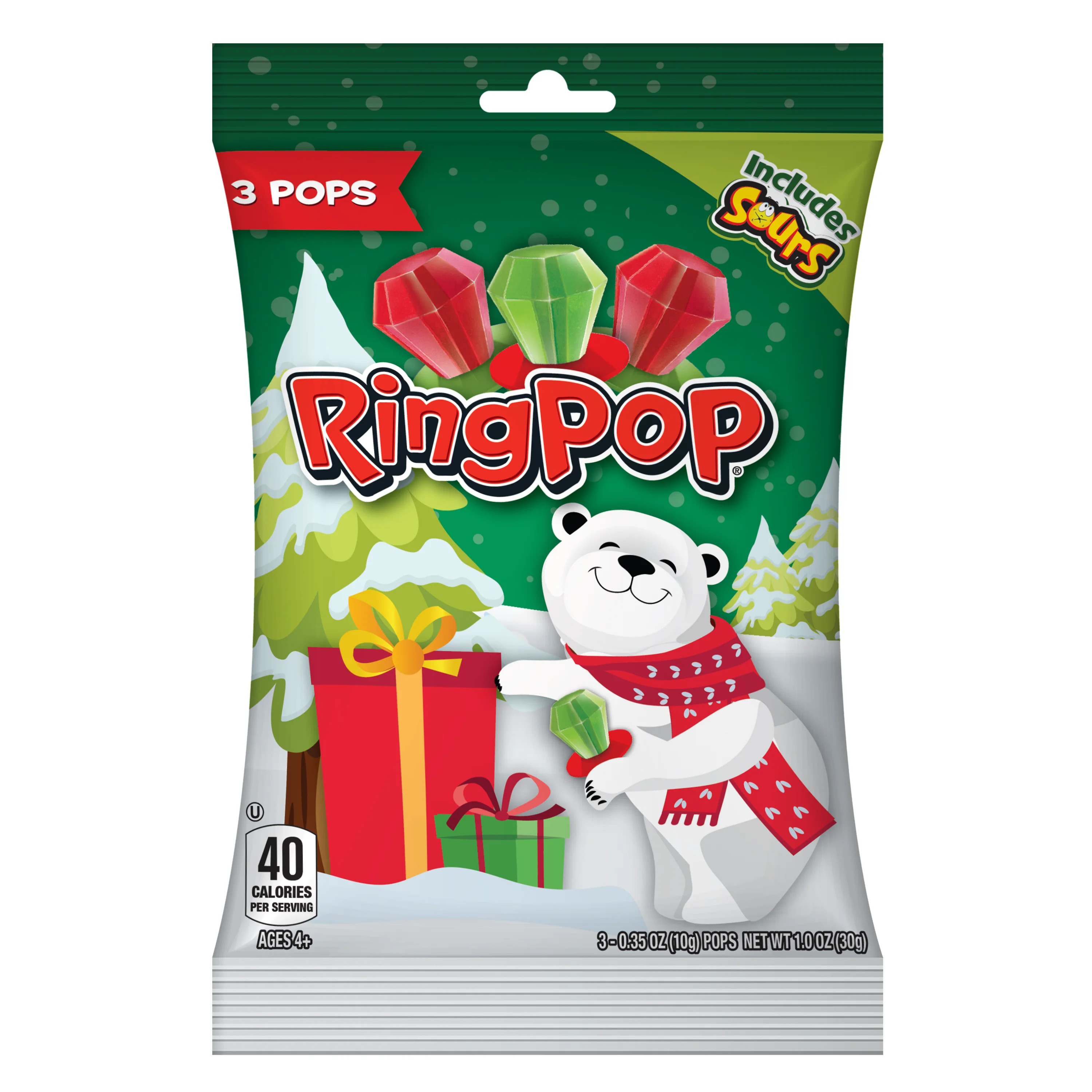 Ring Pop, Holiday Lollipops, Sour Cherry, Watermelon, and Cherry Flavored , Sucker Candy, 1.0 oz,... | Walmart (US)