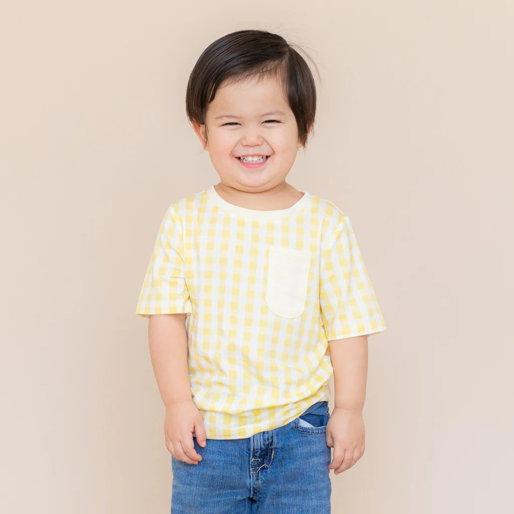 Toddler Crew Neck Tee in Gingham Chamomile | Kyte Baby