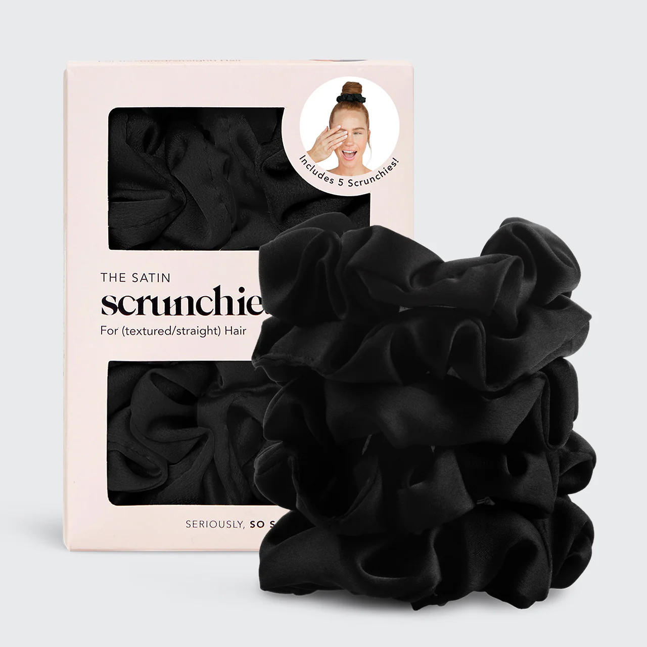 Black Satin Sleep Scrunchies 5pc Set | Kitsch