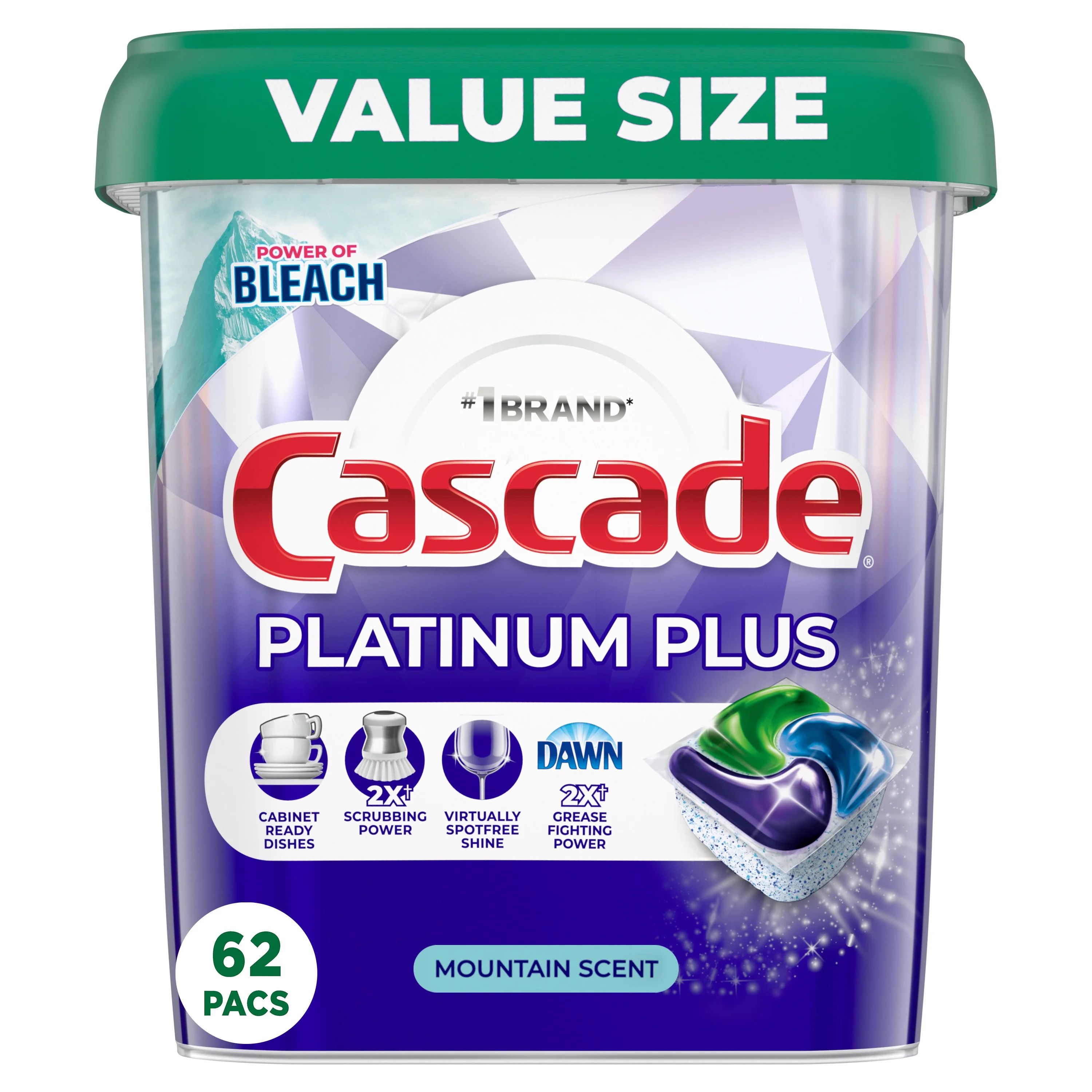 Cascade Platinum Plus Dishwasher Detergent Pacs, Mountain Scent, 62 Count - Walmart.com | Walmart (US)