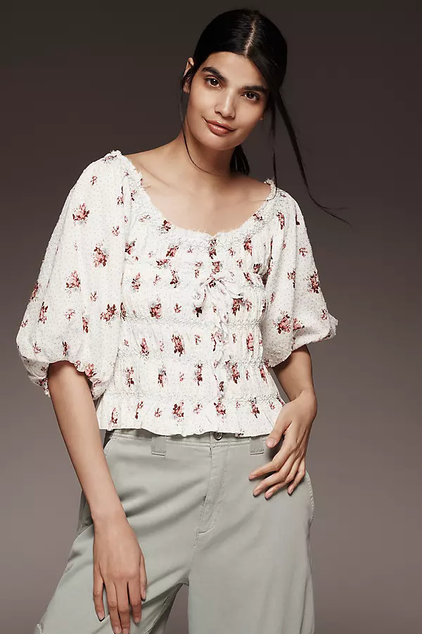 Puff-Sleeve Smocked Floral Print Blouse | Anthropologie (US)