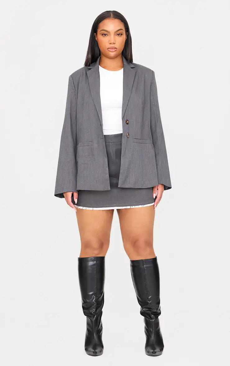 Grey Plus  Oversized Structured Blazer | PrettyLittleThing USA | PrettyLittleThing US