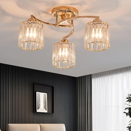 Dellemade Golden Crystal Chandelier, 3 Lights Ceiling Light, Modern Lighting Fixture for Living Room,Dining Room,Bedroom | Amazon (US)