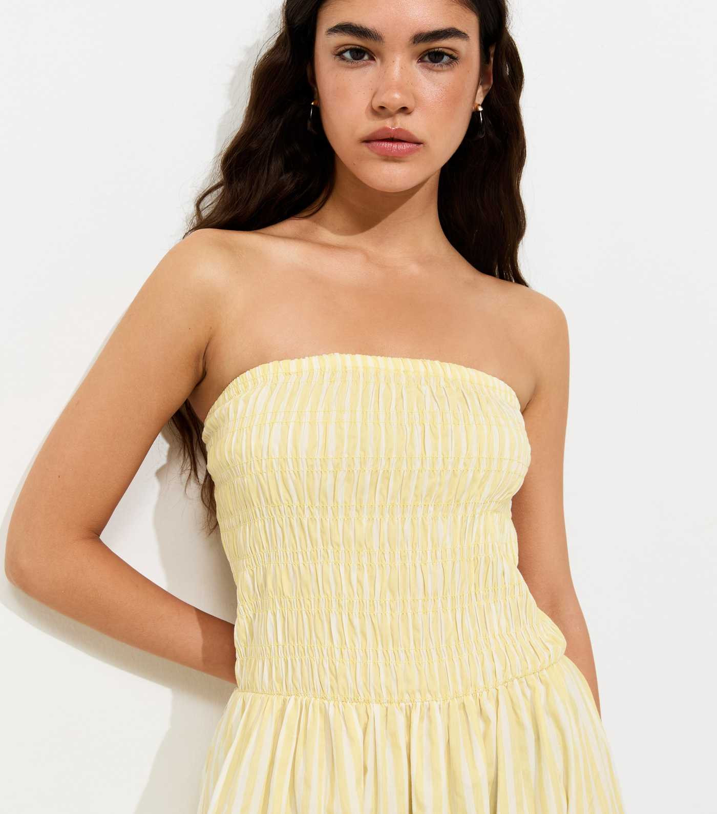 Yellow Striped Shirred Bandeau Dress | New Look | New Look (UK)