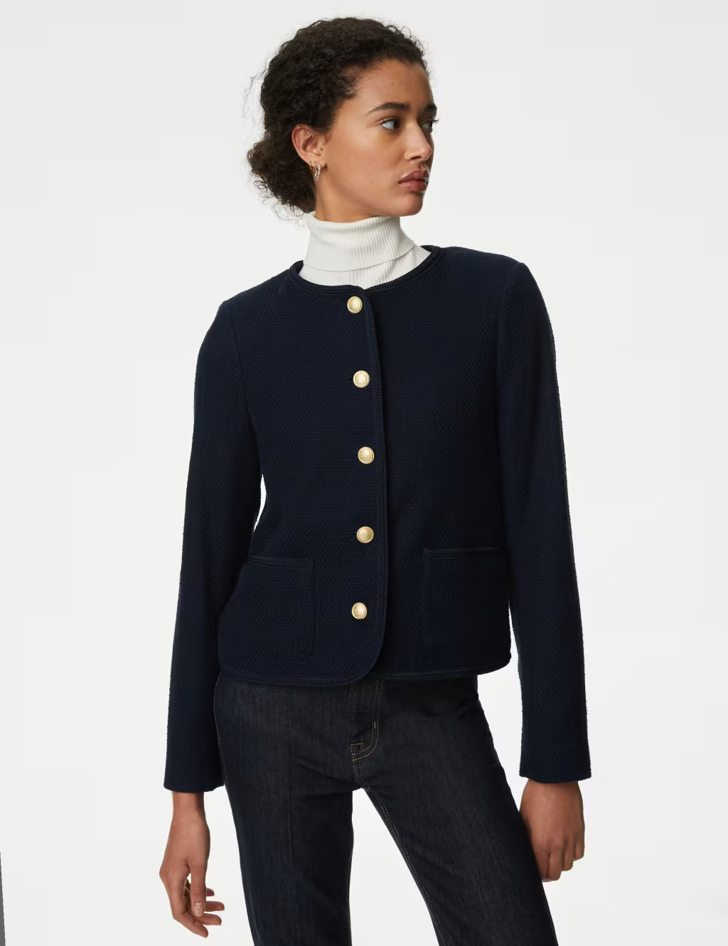 Pure Cotton Tweed Collarless Short Jacket | Marks & Spencer (UK)