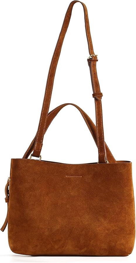 Suede Leather Purse for Women, Soft Leather Shoulder Bag with Top Handle, Crossbody Bag for Work,... | Amazon (US)
