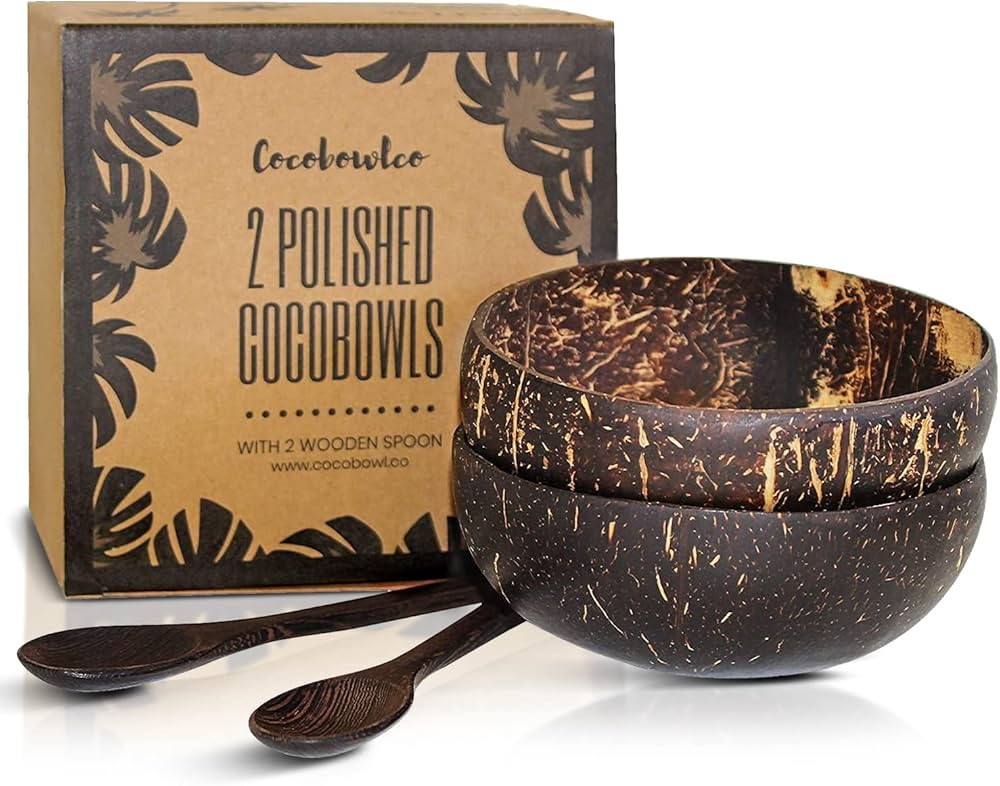 COCOBOWLCO Coconut Bowl & Wooden Spoons Bowl Set - Birthday Gifts for Women - Coconut Bowls for E... | Amazon (US)