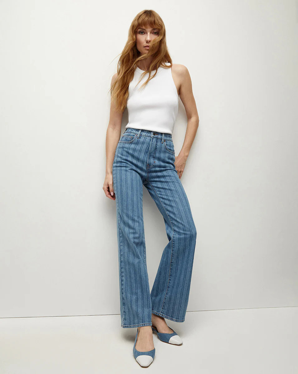 Crosbie Striped Loafer Length Wide-Leg Jean | Veronica Beard