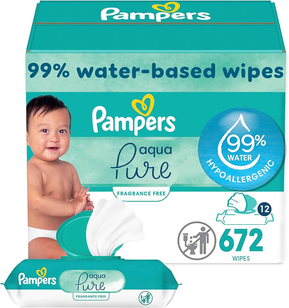 Pampers Aqua Pure Sensitive Baby Wipes, 99% Water, Hypoallergenic, Unscented, 12 Flip-Top Packs (... | Amazon (US)