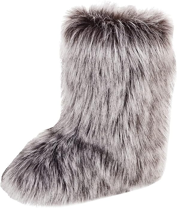 Gegefur Women's Faux fur Boot Furry Fluffy Short Snow Boot Mid-Calf Boots Warm Comfortable Outdoo... | Amazon (US)