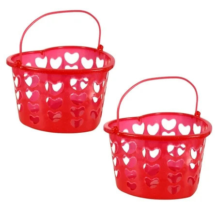 Heart Shaped Slotted Basket with Handles, Plastic Mini Gift Basket for Valentines Day Wedding Birthday Easter Bag Party Favors & Gifts for Home School Office & More 2-ct Packs | Walmart (US)