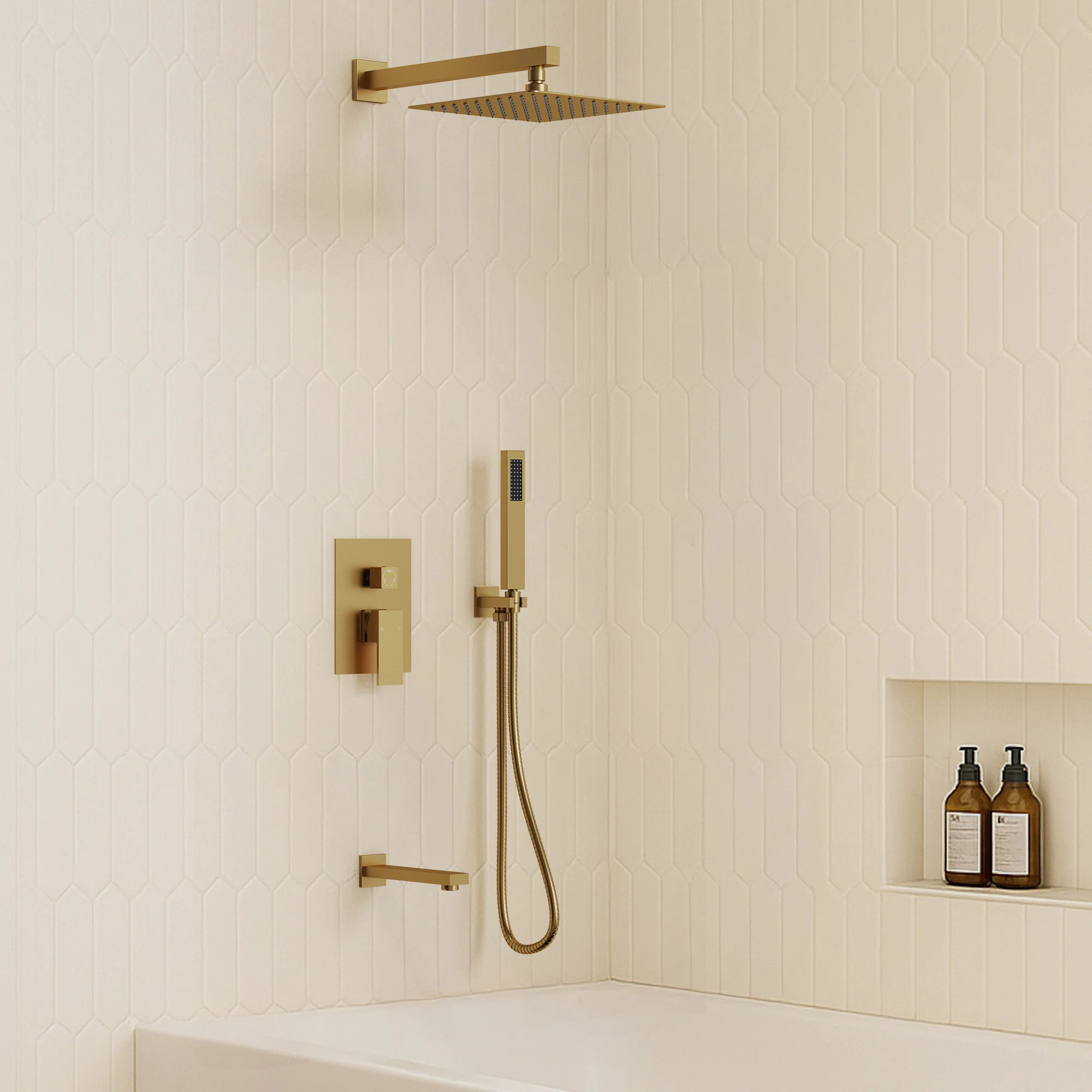 Wall Mount 10" High-Pressure Rainfall Shower System, Tub Shower Faucet Set with Rough-in Valve SF... | Wayfair North America