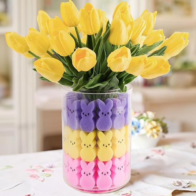 ORIENTAL CHERRY Easter Decorations - Easter Peeps Decor - Artificial Tulips with Bunnies Vase Fil... | Amazon (US)