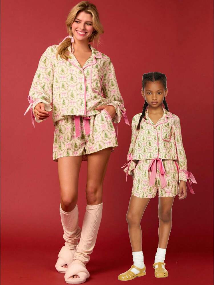 Mommy And Me Matching Christmas Pajamas Set 2Piece Loungewear Set Xmas Party Clothes Mom And Daug... | SHEIN