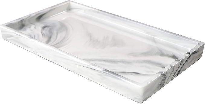 Goporcelain White Marble Bathroom Counter Tray - Ceramic Perfume Organizer and Jewelry Dish for V... | Amazon (US)
