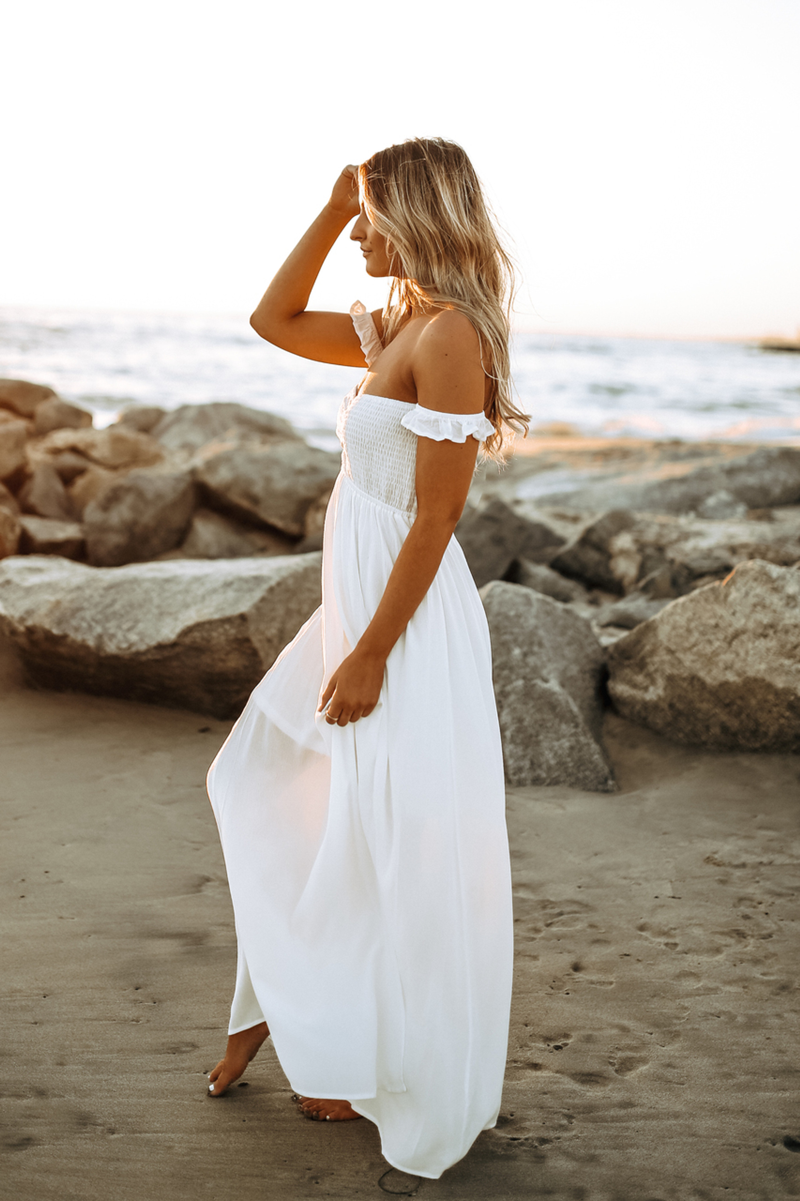 Odella Off the Shoulder Smocked Maxi - Off White | Magnolia Boutique