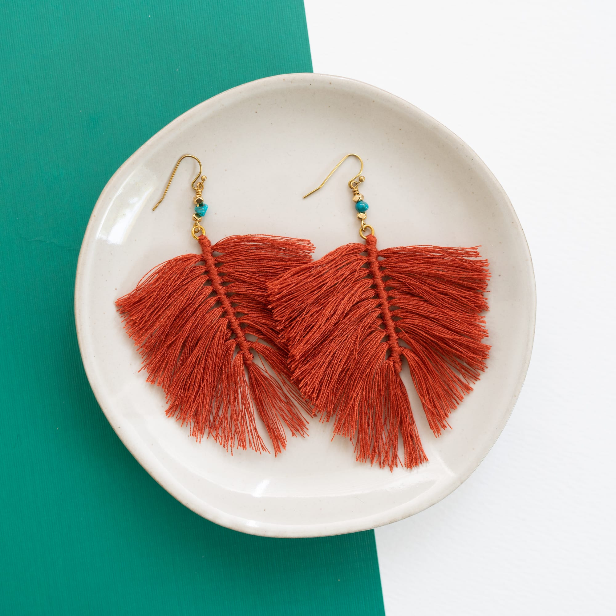 Rust Cotton Fringe Statement Earrings - Panacea Jewelry | Panacea